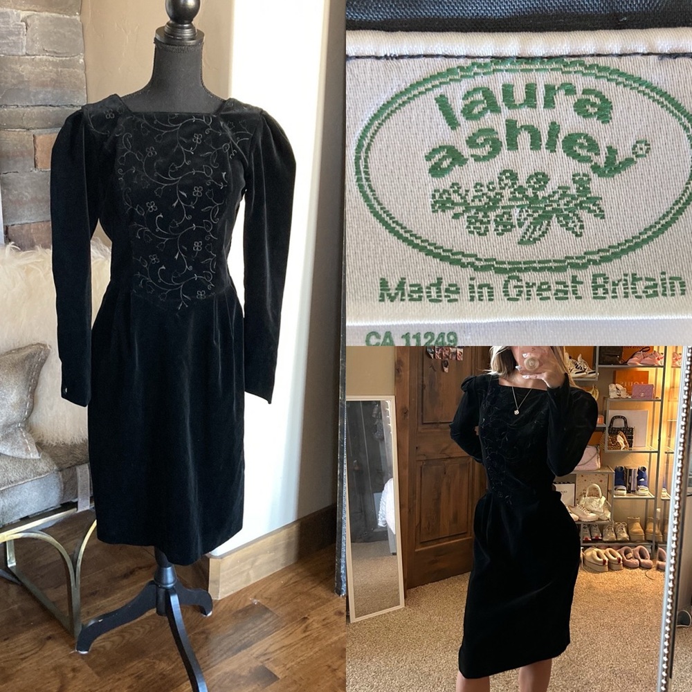 Vintage Laura Ashley Black Velvet Puff Sleeve Dress